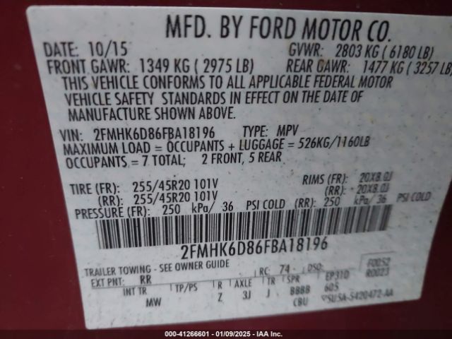 2FMHK6D86FBA18196 Ford Flex Limited