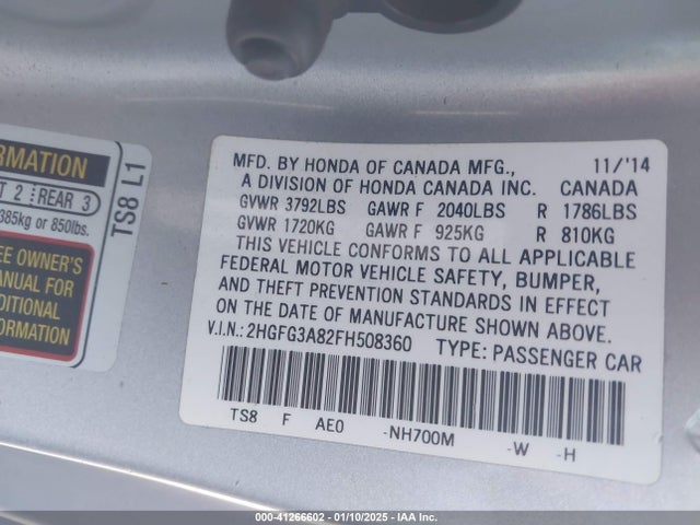 Honda CIVIC EX 2015 2HGFG3A82FH508360 Image 9