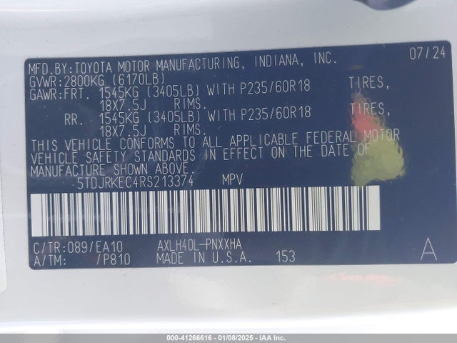 5TDJRKEC4RS213374 Toyota a25a-fxs