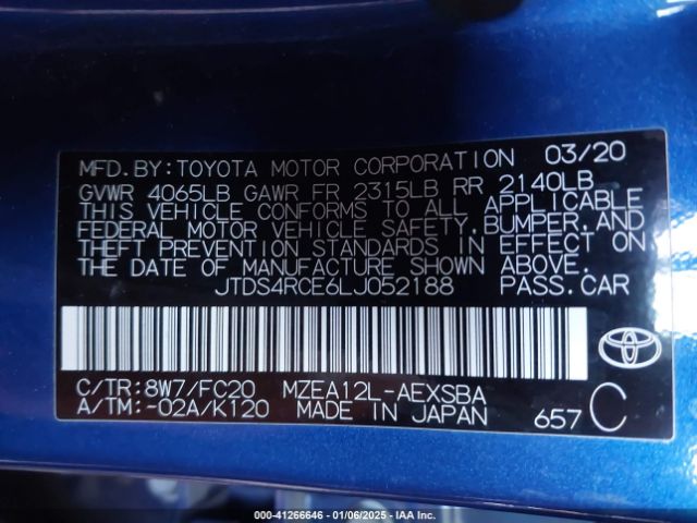 JTDS4RCE6LJ052188 Toyota COROLLA SE