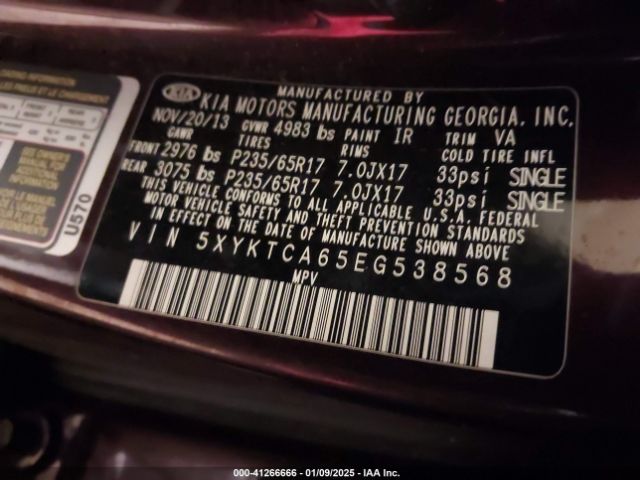 5XYKTCA65EG538568 KIA SORENTO LX