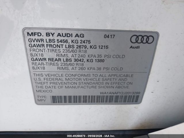 WA1ANAFY2J2013289 Audi Q5 2.0t Premium/2.0t Tech Premium