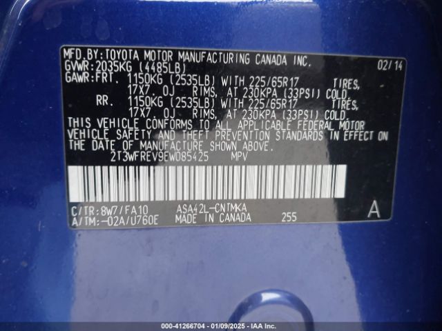 2T3WFREV9EW085425 Toyota Rav4 Xle