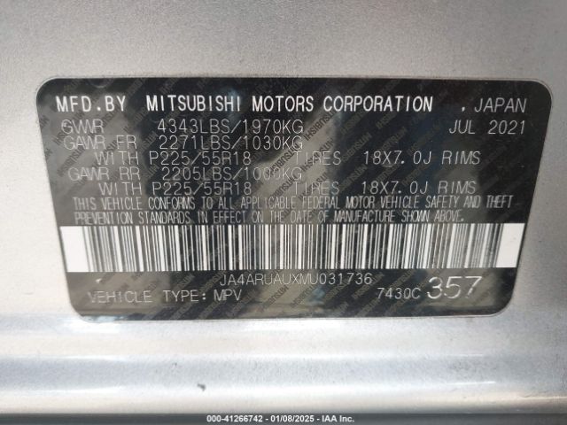 2021 MITSUBISHI OUTLANDER SPORT JA4ARUAUXMU031736 Photo 8