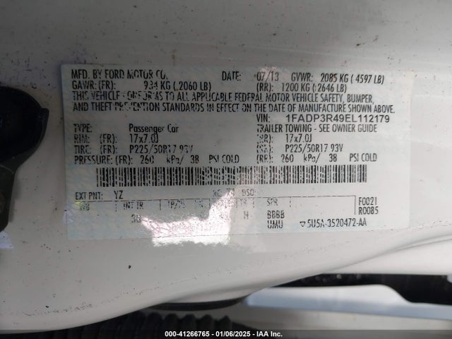 Ford FOCUS ELECTRIC 2014 1FADP3R49EL112179 Image 9