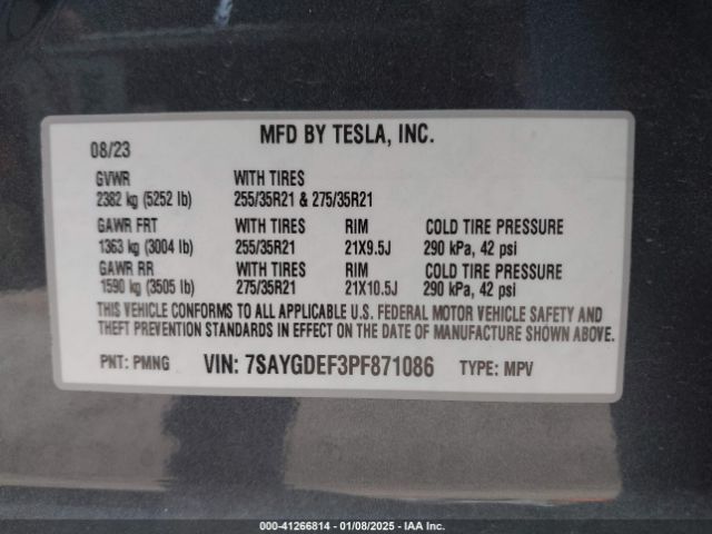 7SAYGDEF3PF871086 Tesla Model Y Performance Dual Motor All-wheel Drive