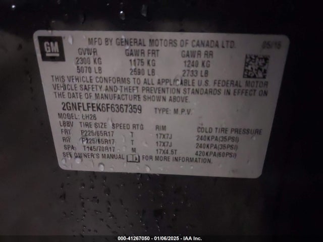 Chevrolet EQUINOX 1LT 2015 2GNFLFEK6F6367359 Image 9