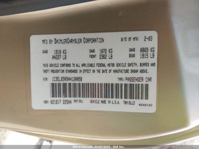 2004 CHRYSLER SEBRING 1C3EL65R94N120058 Photo 8