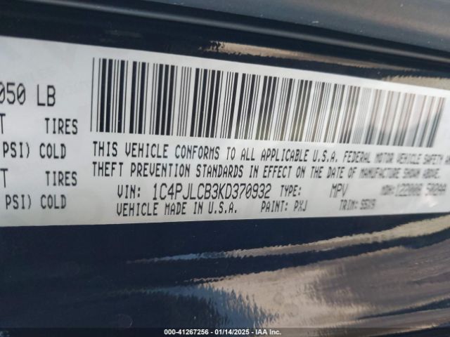 1C4PJLCB3KD370932 Jeep Cherokee Latitude Fwd