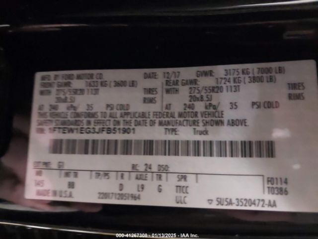 1FTEW1EG3JFB51901 Ford F-150 Platinum