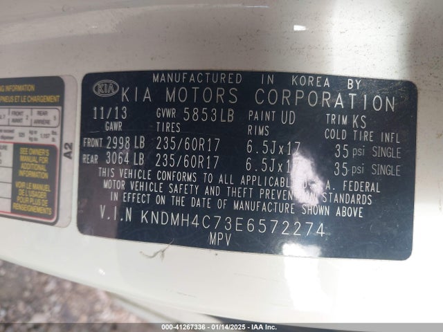 KIA SEDONA EX 2014 KNDMH4C73E6572274 Image 9