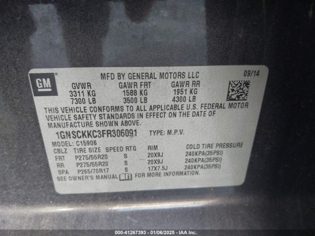 1GNSCKKC3FR306091 Chevrolet Suburban 1500 Ltz