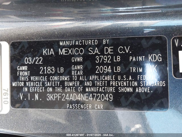 KIA Forte Lxs 2022 3KPF24AD4NE472049 Image 9
