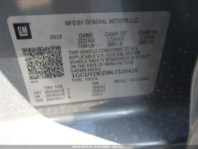 1GCUYDED8KZ135416 Chevrolet Silverado 1500 Lt