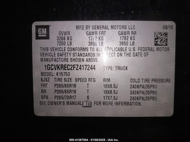 1GCVKREC2FZ417244 Chevrolet Silverado 1500 2lt