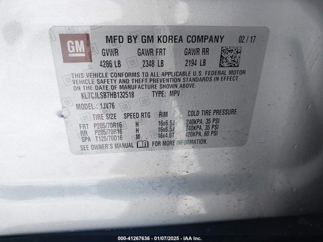 Chevrolet Trax Lt 2017 KL7CJLSB7HB132518 Image 9