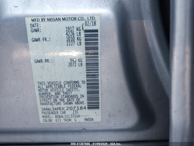 Nissan Altima 2.5 Sv 2018 1N4AL3AP8JC207184 Image 9