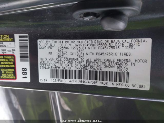 3TMLU4EN0FM184813 Toyota Tacoma Base V6