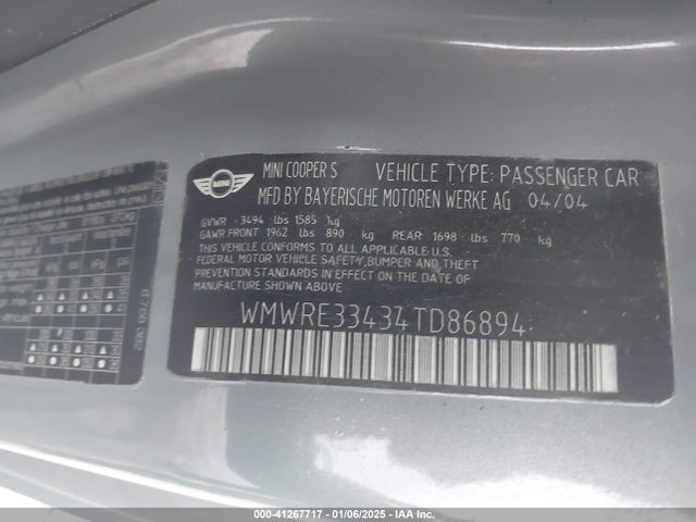 2004 MINI COOPER S WMWRE33434TD86894 Photo 8