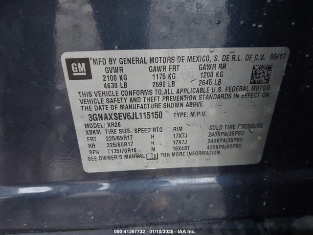 Chevrolet EQUINOX LT 2018 3GNAXSEV6JL115150 Image 9