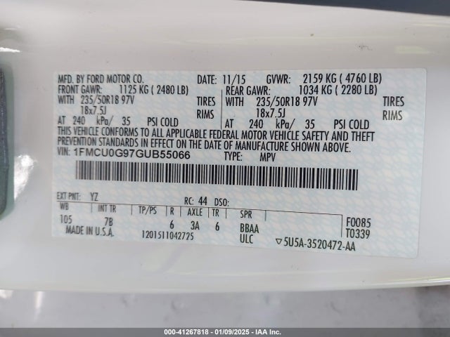 1FMCU0G97GUB55066 Ford ESCAPE SE