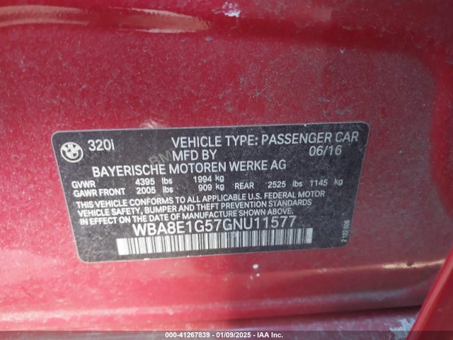 BMW 320i 2016 WBA8E1G57GNU11577 Image 9