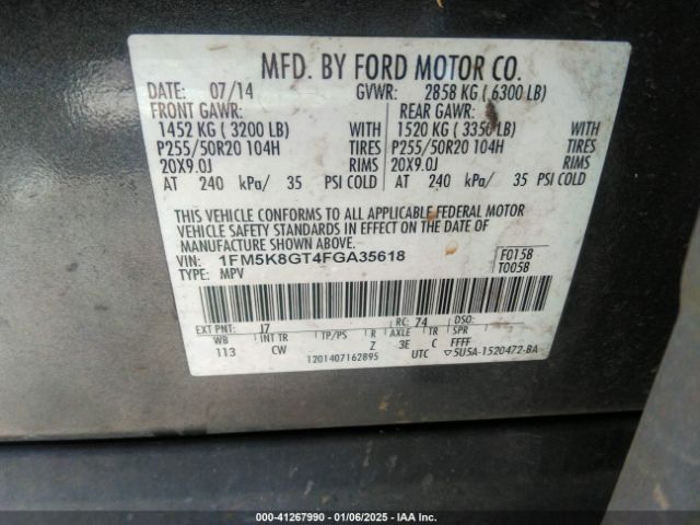 1FM5K8GT4FGA35618 Ford EXPLORER SPORT