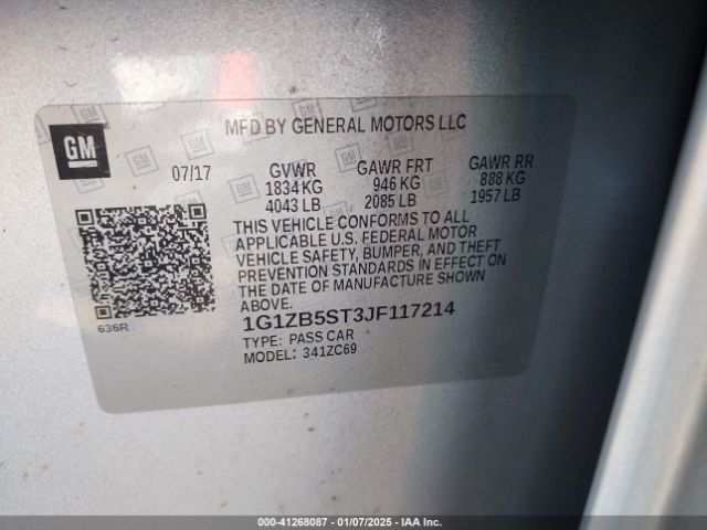 1G1ZB5ST3JF117214 Chevrolet Malibu 1ls
