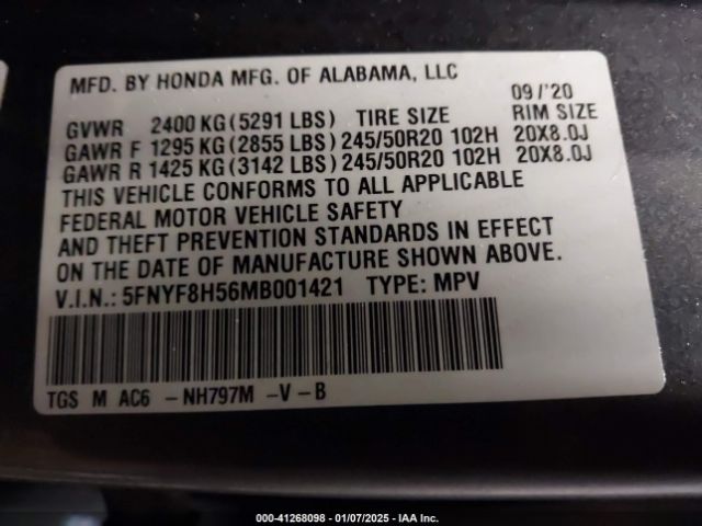 5FNYF8H56MB001421 Honda Passport Awd Ex-l