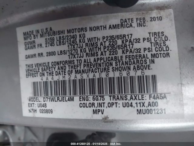 2010 MITSUBISHI ENDEAVOR 4A4JM2ASXAE016076 Photo 8