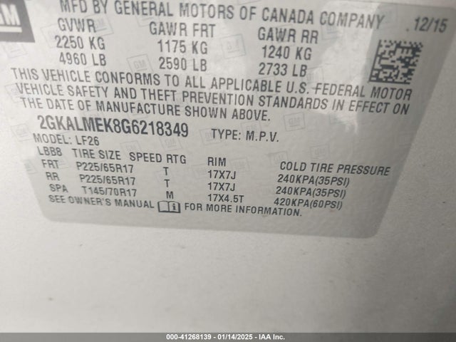 GMC Terrain Sle-1 2016 2GKALMEK8G6218349 Image 9