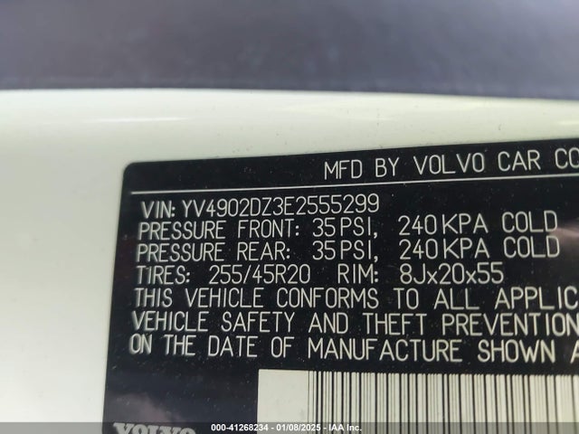 YV4902DZ3E2555299 Volvo Xc60 T6/t6 Platinum/t6 Premier Plus/t6 R-design/t6 R-design Platinum/t6 R-design Premier Plus