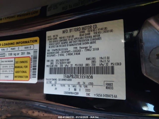 1FA6P8JZ0L5551656 Ford Mustang Shelby Gt350r