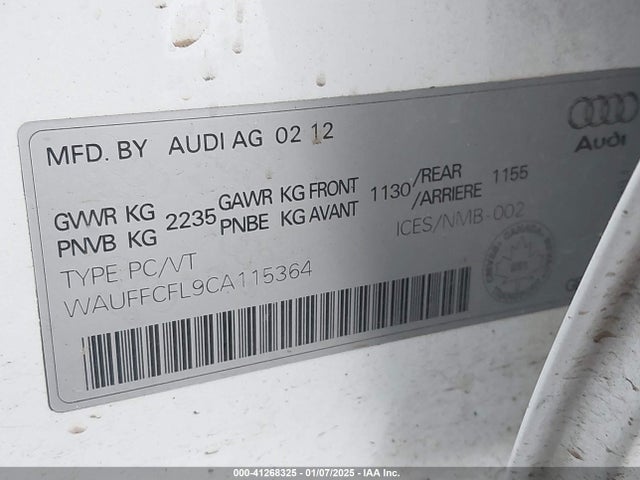 2012 AUDI A4 WAUFFCFL9CA115364 Photo 8