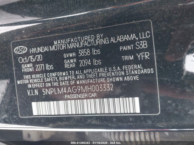 5NPLM4AG9MH003332 Hyundai ELANTRA SEL