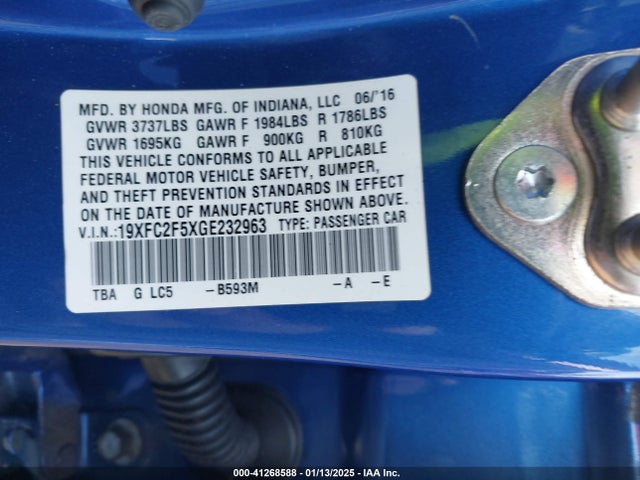 Honda Civic Lx 2016 19XFC2F5XGE232963 Image 9