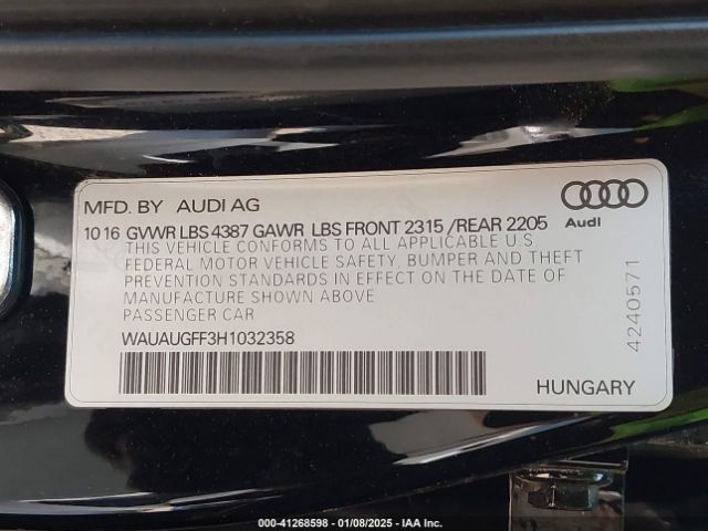 WAUAUGFF3H1032358 Audi A3 2.0t Premium
