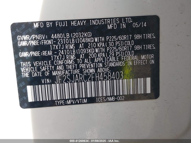 Subaru 2.5na u5 2015 JF2SJARC2FH458403 Image 9