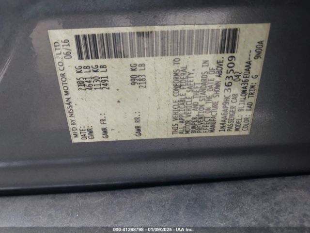 1N4AA6AP9HC363509 Nissan Maxima 3.5 Platinum/3.5 S/3.5 Sl/3.5 Sr/3.5 Sv
