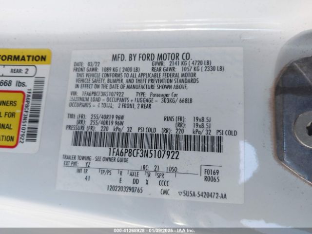 1FA6P8CF3N5107922 Ford Mustang Gt Premium