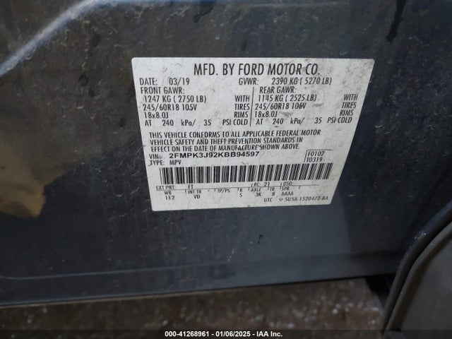 Ford EDGE SEL 2019 2FMPK3J92KBB94597 Image 9