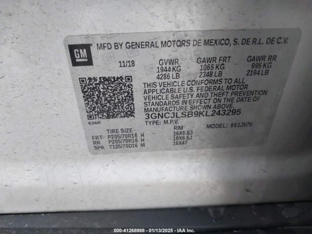 3GNCJLSB9KL243295 Chevrolet Trax Lt