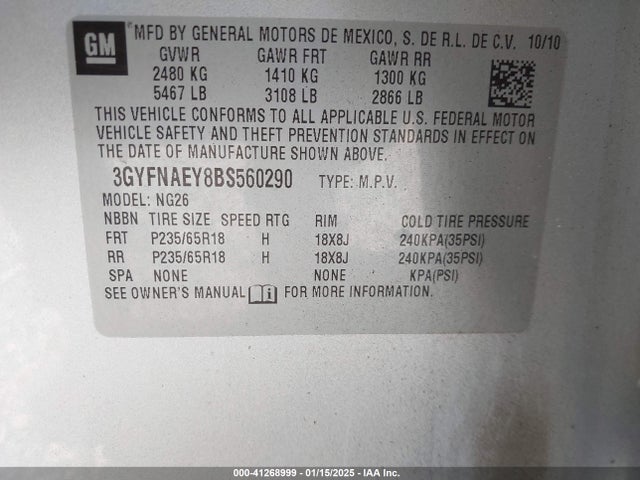2011 CADILLAC SRX 3GYFNAEY8BS560290 Photo 8