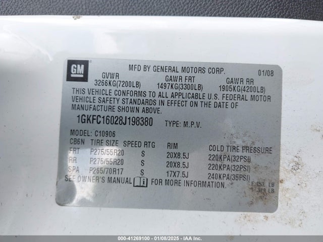 2008 GMC YUKON XL 1GKFC16028J198380 Photo 8