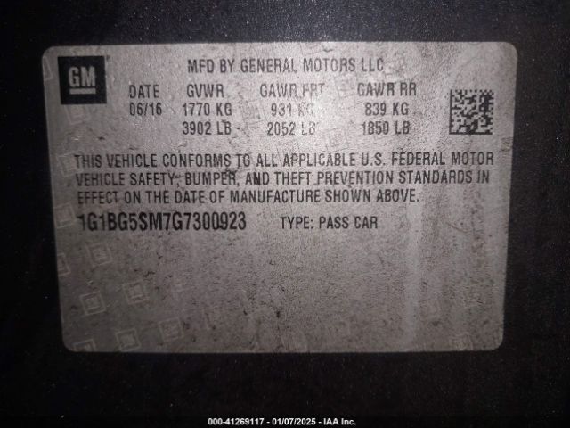 1G1BG5SM7G7300923 Chevrolet Cruze Premier Auto