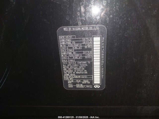 3PCAJ5BB2MF122721 Infiniti Qx50 Luxe Awd