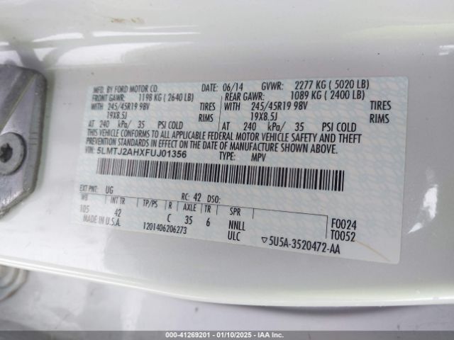 5LMTJ2AHXFUJ01356 Lincoln MKC