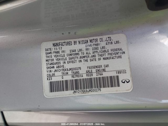 JN1CV7EK9JM200275 Infiniti Q60 2.0t Pure