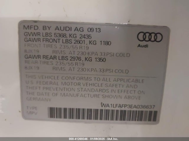 WA1LFAFP3EA036637 Audi Q5 2.0t Premium