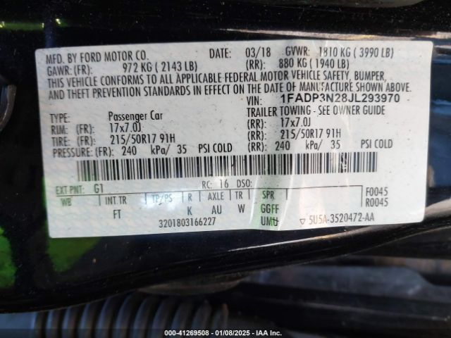 1FADP3N28JL293970 Ford Focus Titanium